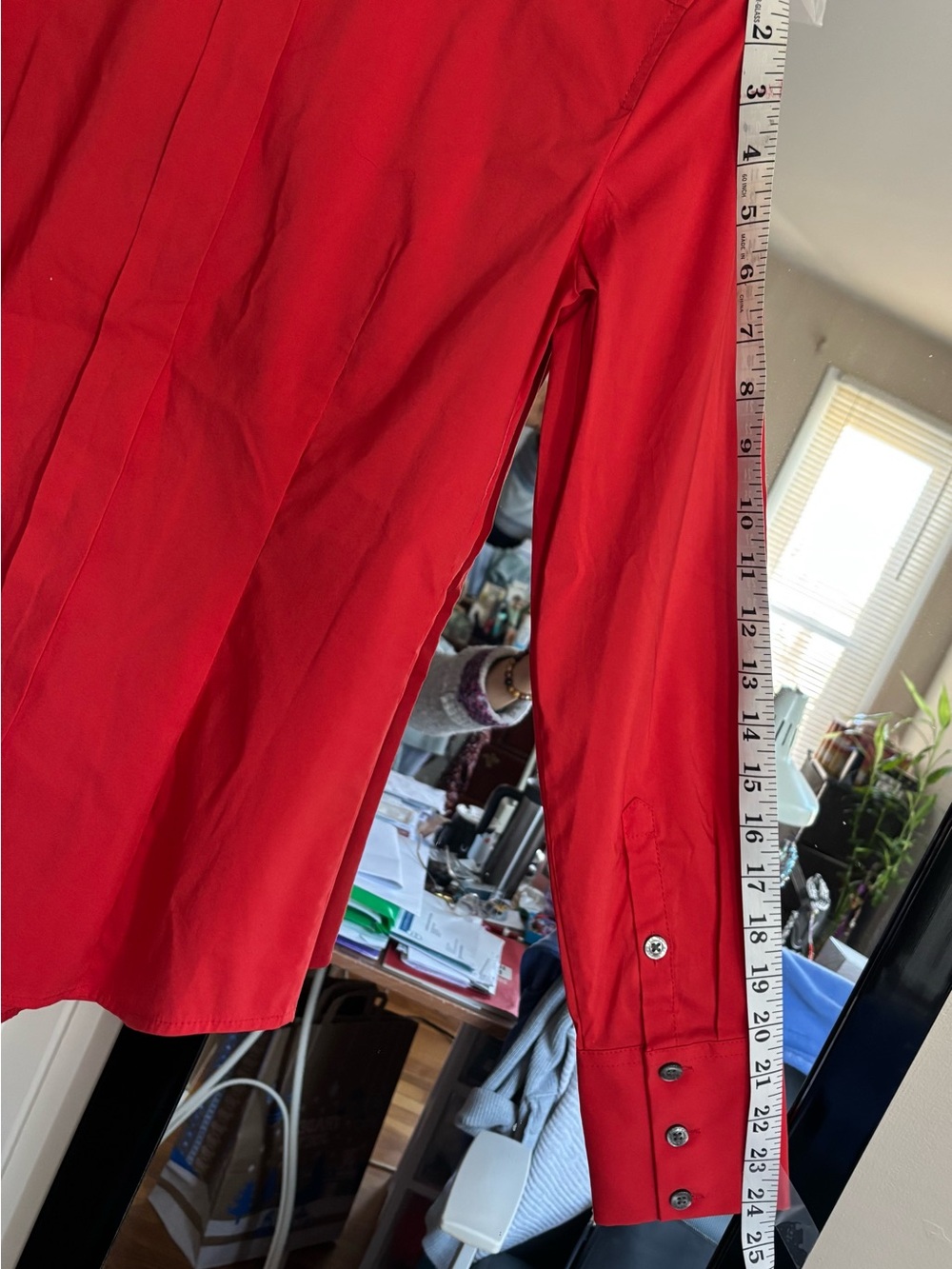 NWT Beautiful Express Design Studio
Coral Red Button Front Long-sleeve. - Picture 8 of 9